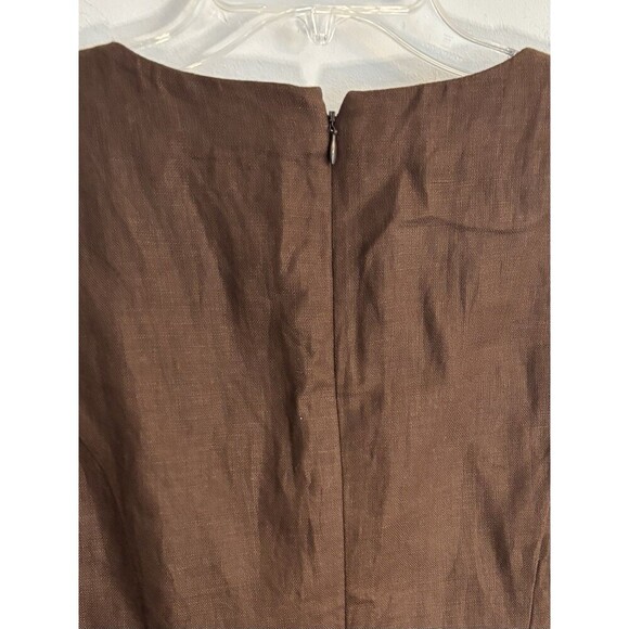TALBOTS 100% Linen Shift Dress Women 10 Brown White Beaded Sleeveless Career NEW - Picture 7 of 13